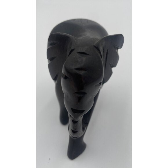 Hand-Carved African Ebony Wood Elephant Figurine 4”x4” - Picture 4 of 6